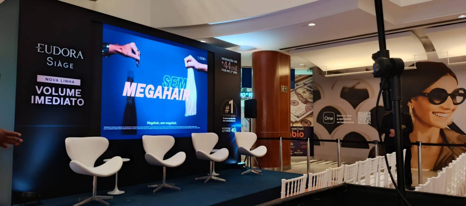Locação de Painel de LED e áudio para evento em Shopping para a marca EUDORA